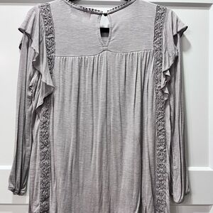 Knox Rose Light Gray/Purple Blouse with Lace Accents